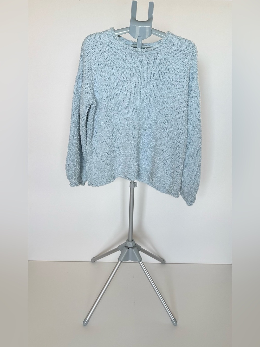 POL Women's Blue Textured Boucle Knit Sweater M Oversized Boho Coastal Pullover